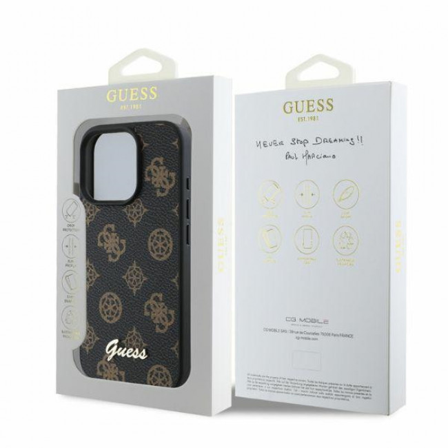 Guess iPhone 16 Pro - Peony Script - MagSafe Θήκη με Επένδυση Συνθετικού Δέρματος - Black - GUHMP16LPGPYSK