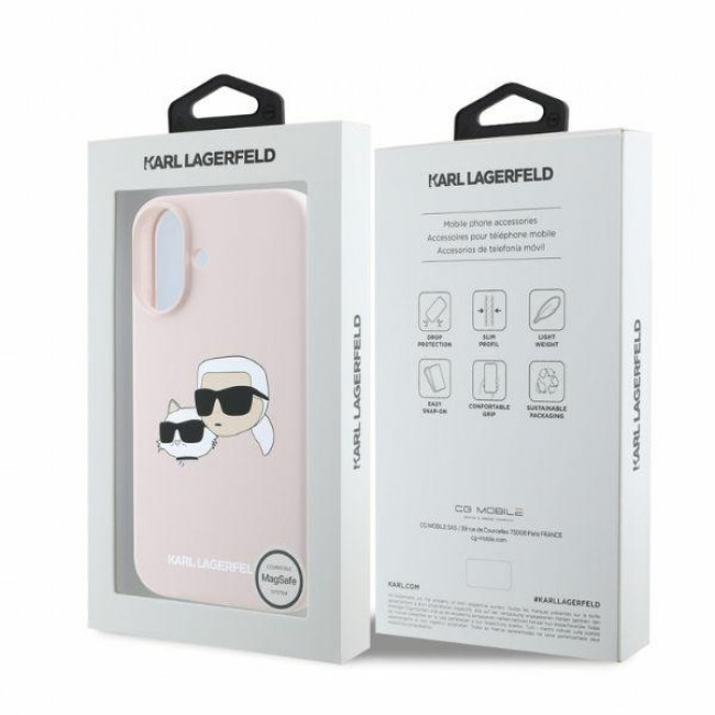 Karl Lagerfeld iPhone 16 - Silicone Double Heads Print - Θήκη Σιλικόνης με MagSafe - Pink - KLHMP16SSKCHPPLP