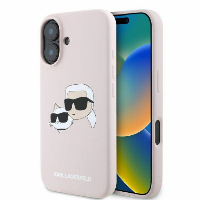 Karl Lagerfeld iPhone 16 - Silicone Double Heads Print - Θήκη Σιλικόνης με MagSafe - Pink - KLHMP16SSKCHPPLP