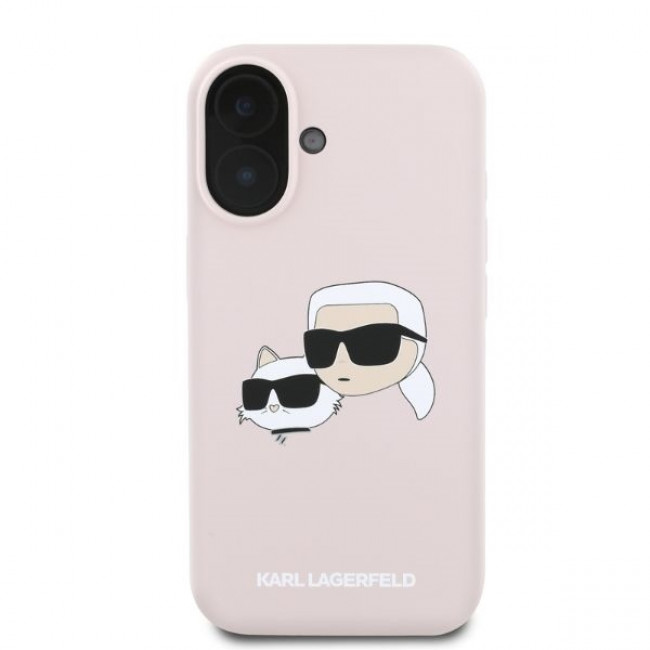 Karl Lagerfeld iPhone 16 - Silicone Double Heads Print - Θήκη Σιλικόνης με MagSafe - Pink - KLHMP16SSKCHPPLP