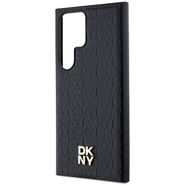 DKNY Samsung Galaxy S24 Ultra - Leather Monogram Pattern Metal Logo MagSafe Σκληρή Θήκη με Επένδυση Συνθετικού Δέρματος - Black