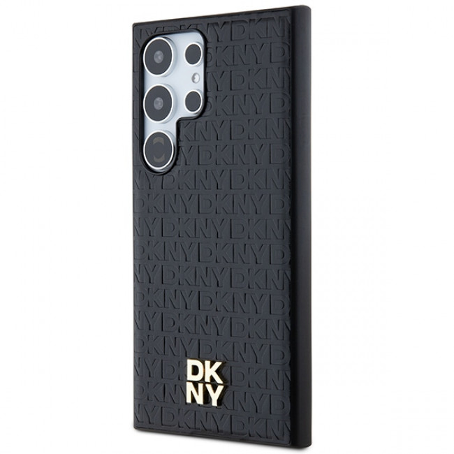 DKNY Samsung Galaxy S24 Ultra - Leather Monogram Pattern Metal Logo MagSafe Σκληρή Θήκη με Επένδυση Συνθετικού Δέρματος - Black