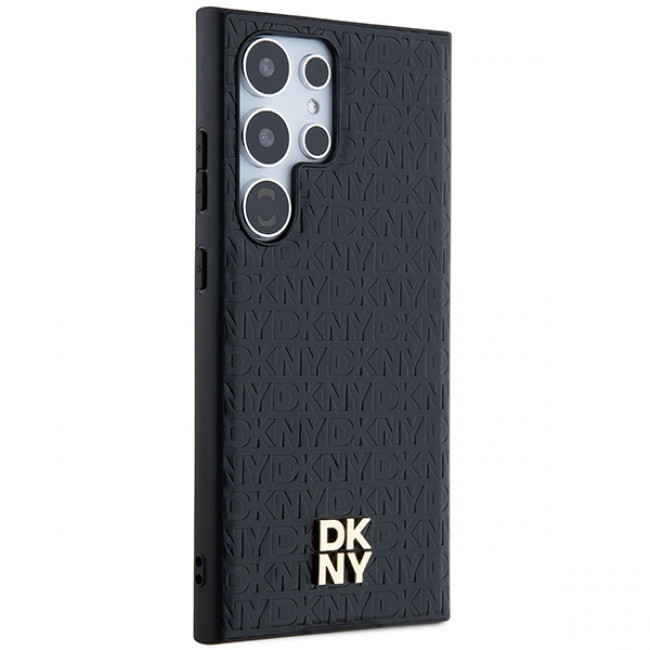 DKNY Samsung Galaxy S24 Ultra - Leather Monogram Pattern Metal Logo MagSafe Σκληρή Θήκη με Επένδυση Συνθετικού Δέρματος - Black