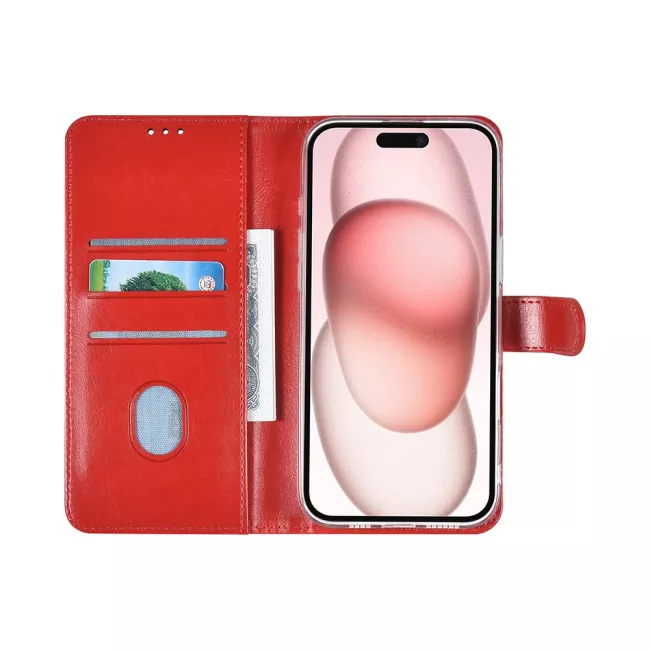 TUNIQ iPhone 16 Plus - Θήκη Πορτοφόλι Stand από Δερματίνη - Red