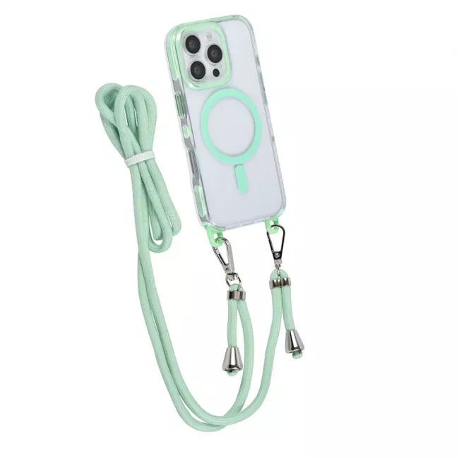 TUNIQ iPhone 16 Pro - MagSafe Σκληρή Θήκη με Πλαίσιο Σιλικόνης και Λουράκι - Διάφανη / Green