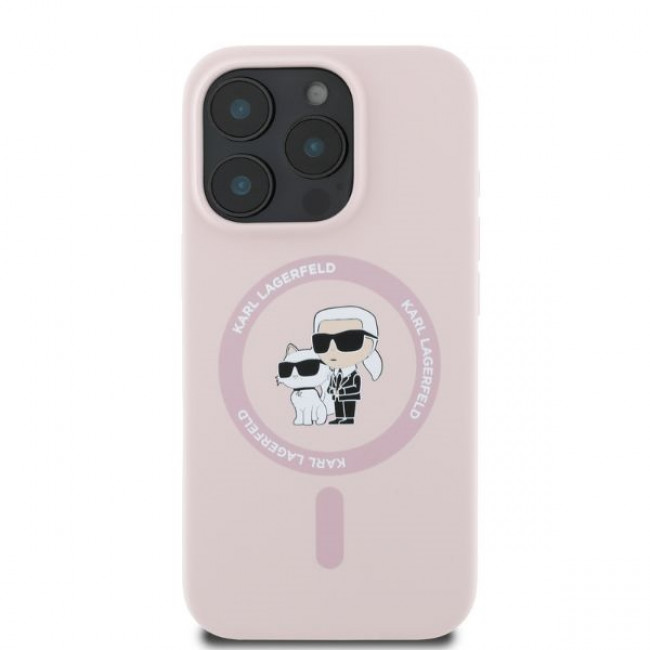 Karl Lagerfeld iPhone 16 Pro - Silicone KC Heads Ring MagSafe - Θήκη Σιλικόνης με MagSafe - Pink - KLHMP16LSCMKCRHP