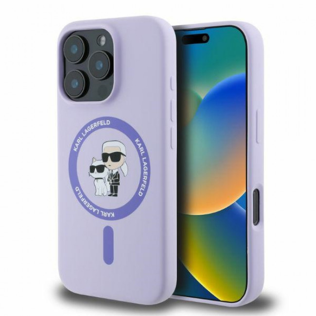 Karl Lagerfeld iPhone 16 Pro - Silicone KC Heads Ring MagSafe - Θήκη Σιλικόνης με MagSafe - Purple - KLHMP16LSCMKCRHU