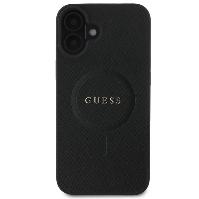 Guess iPhone 16 Plus - Saffiano Classic Logo - MagSafe Σκληρή Θήκη με Πλαίσιο Σιλικόνης - Black - GUHMP16MPSAHMCK