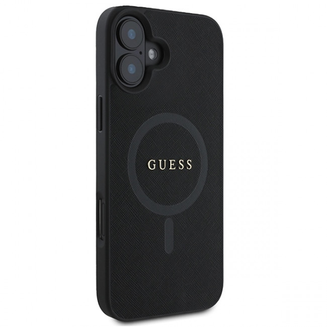 Guess iPhone 16 Plus - Saffiano Classic Logo - MagSafe Σκληρή Θήκη με Πλαίσιο Σιλικόνης - Black - GUHMP16MPSAHMCK