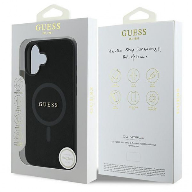 Guess iPhone 16 Plus - Saffiano Classic Logo - MagSafe Σκληρή Θήκη με Πλαίσιο Σιλικόνης - Black - GUHMP16MPSAHMCK