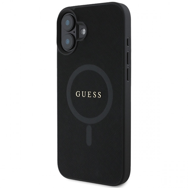 Guess iPhone 16 Plus - Saffiano Classic Logo - MagSafe Σκληρή Θήκη με Πλαίσιο Σιλικόνης - Black - GUHMP16MPSAHMCK