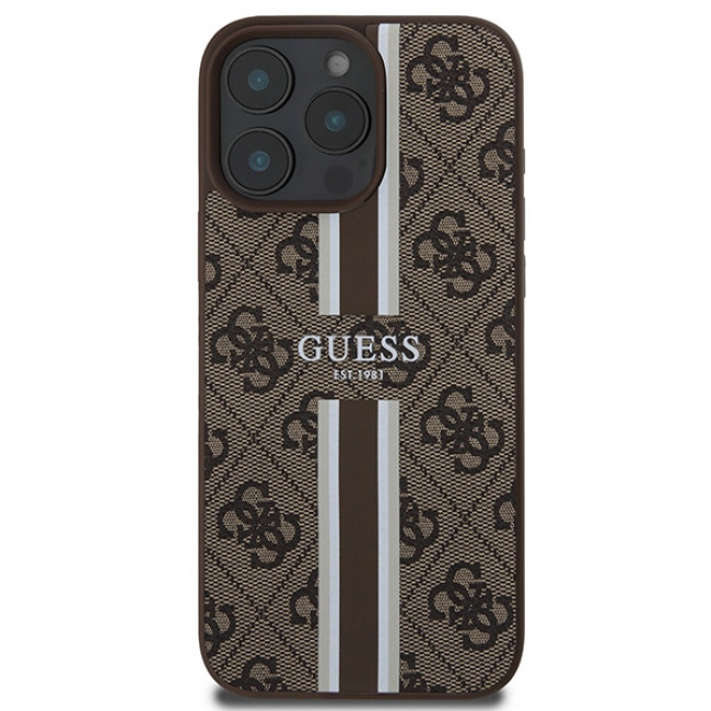 Guess iPhone 16 Pro Max - 4G Printed Stripes - MagSafe Θήκη με Επένδυση Συνθετικού Δέρματος - Brown - GUHMP16XP4RPSW