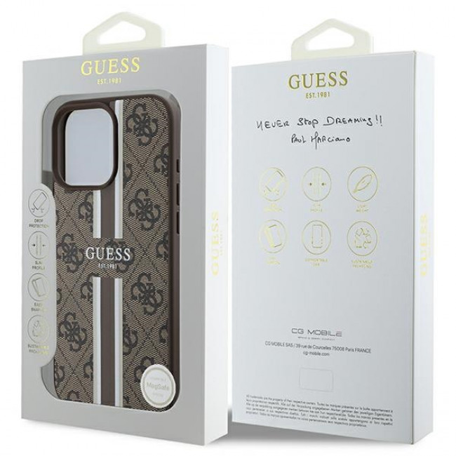 Guess iPhone 16 Pro Max - 4G Printed Stripes - MagSafe Θήκη με Επένδυση Συνθετικού Δέρματος - Brown - GUHMP16XP4RPSW