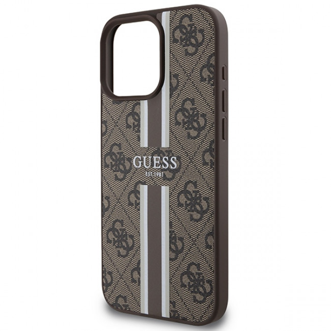 Guess iPhone 16 Pro Max - 4G Printed Stripes - MagSafe Θήκη με Επένδυση Συνθετικού Δέρματος - Brown - GUHMP16XP4RPSW