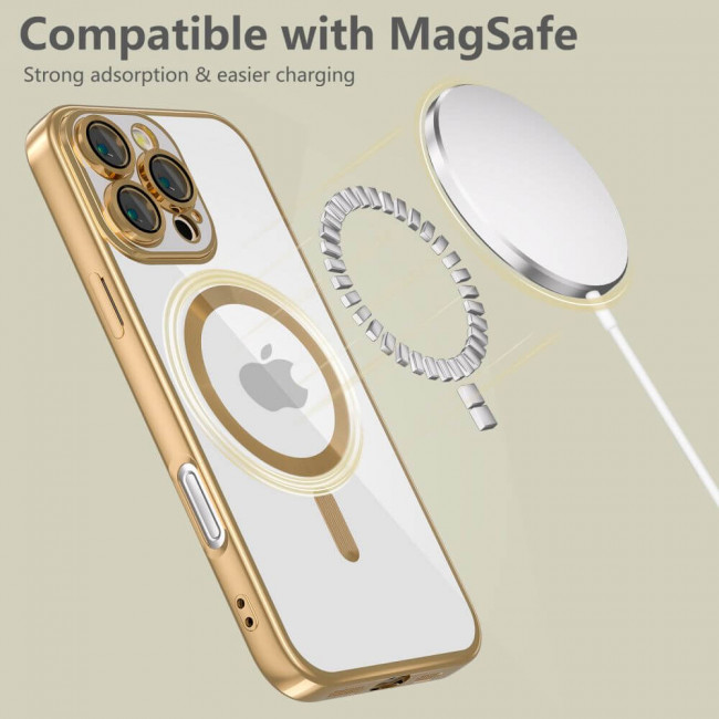 Tech-Protect iPhone 16 Pro Max MagFlex Θήκη Σιλικόνης TPU με Magsafe - Διάφανη / Shiny Gold