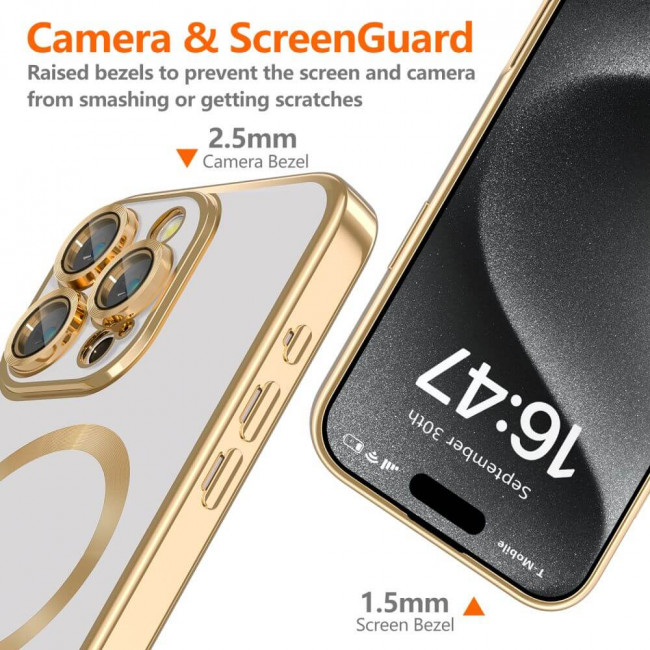 Tech-Protect iPhone 16 Pro MagFlex Θήκη Σιλικόνης TPU με Magsafe - Διάφανη / Shiny Gold