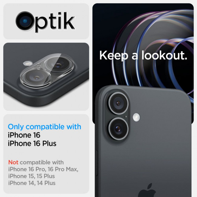 Spigen iPhone 16 / 16 Plus Optik.TR Αντιχαρακτικό Γυαλί για την Κάμερα - 2 Τεμάχια - Διάφανο