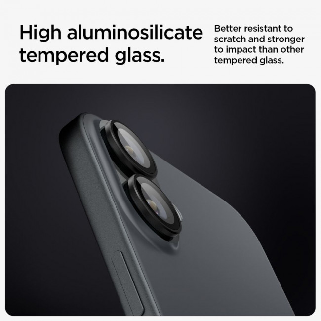 Spigen iPhone 16 / iPhone 16 Plus Optik Pro Glas.TR EZ Fit Αντιχαρακτικό Γυαλί για την Κάμερα - 2 Τεμάχια - Black