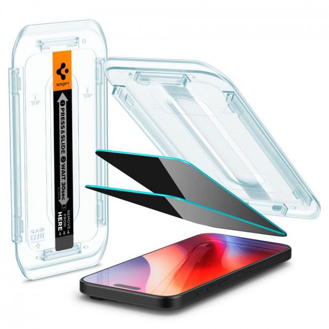 Spigen iPhone 16 Pro Glas.TR Privacy EZ Fit 2.5D 9H Αντιχαρακτικό Γυαλί Οθόνης - 2 Τεμάχια - Clear / Black - AGL07929