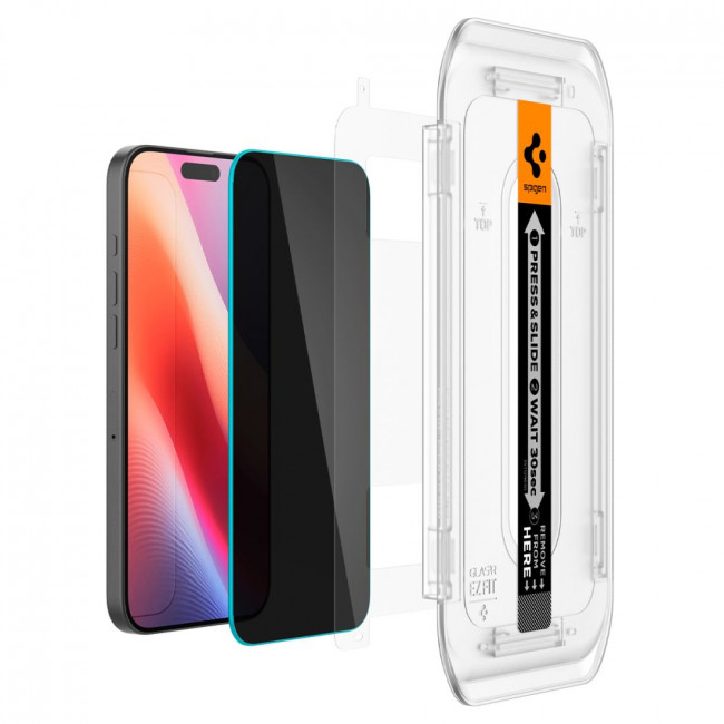 Spigen iPhone 16 Pro Glas.TR Privacy EZ Fit 2.5D 9H Αντιχαρακτικό Γυαλί Οθόνης - 2 Τεμάχια - Clear / Black - AGL07929