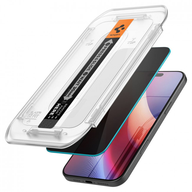 Spigen iPhone 16 Pro Glas.TR Privacy EZ Fit 2.5D 9H Αντιχαρακτικό Γυαλί Οθόνης - 2 Τεμάχια - Clear / Black - AGL07929