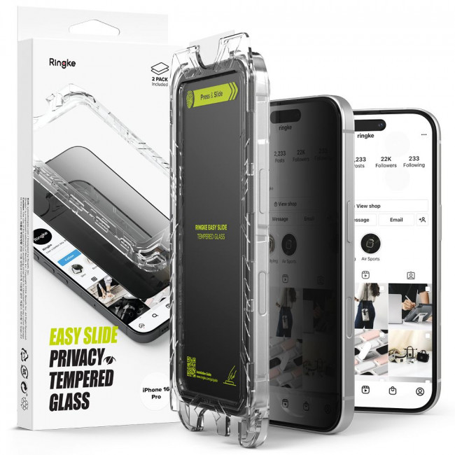 Ringke iPhone 16 Pro Easy Slide 2.5D 9H Privacy Αντιχαρακτικό Γυαλί Οθόνης - 2 Τεμάχια - Privacy