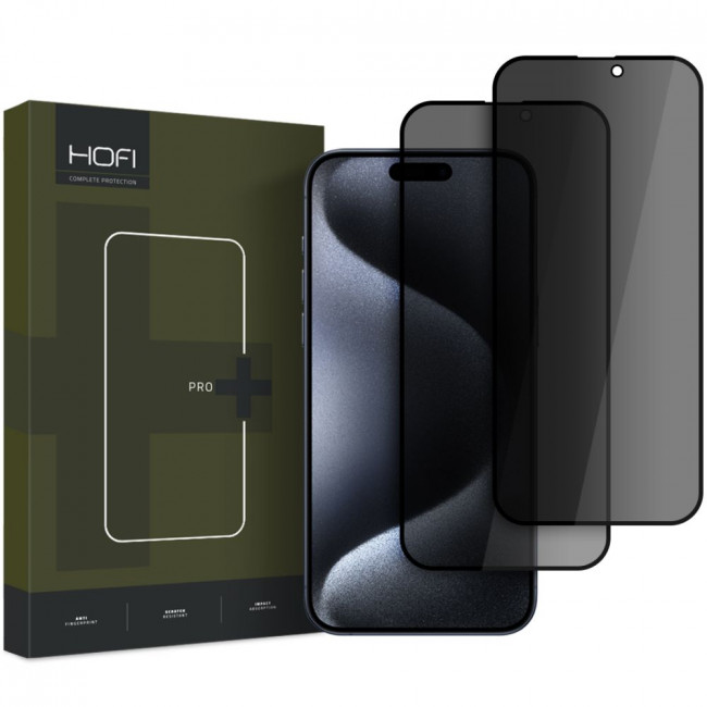 Hofi iPhone 16 Pro Anti Spy Glass Pro+ 2.5D 9H Full Screen Tempered Glass Αντιχαρακτικό Γυαλί Οθόνης - 2 Τεμάχια - Privacy - Black