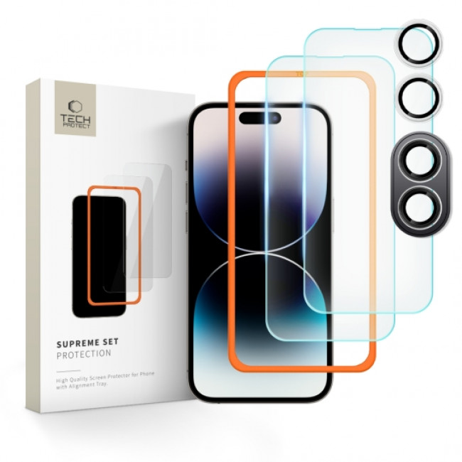 Tech-Protect iPhone 16 Plus Supreme Set - Σετ με 2 Tempered Glass Αντιχαρακτικά Γυαλιά Οθόνης και 1 Αντιχαρακτικό Γυαλί για την Κάμερα - Διάφανα