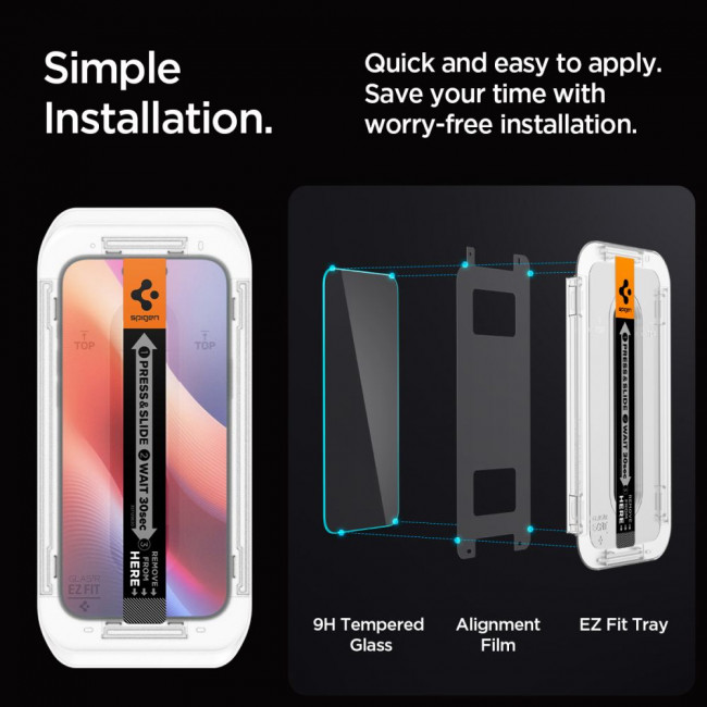 Spigen iPhone 16 Pro Max Glas.TR EZ Fit 0.58mm 2.5D 9H Tempered Glass Αντιχαρακτικό Γυαλί Οθόνης - Clear - AGL07914