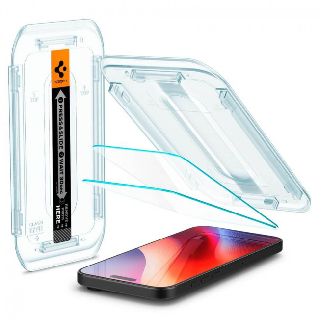 Spigen iPhone 16 Pro Glas.TR EZ Fit 0.58mm 2.5D 9H Tempered Glass Αντιχαρακτικό Γυαλί Οθόνης - 2 Τεμάχια - Clear - AGL07928