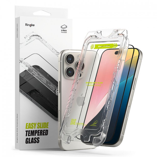 Ringke iPhone 16 Pro Max Easy Slide 2.5D 9H Case Friendly Αντιχαρακτικό Γυαλί Οθόνης - 2 Τεμάχια - Black