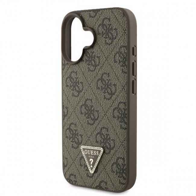 Guess iPhone 16 - Leather Metal Logo Strass Crossbody - Θήκη με Επένδυση Συνθετικού Δέρματος και Λουράκι - Brown - GUHCP16SP4TDSCPW