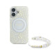 Guess iPhone 16 Plus - IML Flowers Allover Electro With Pearl Strap MagSafe Σκληρή Θήκη με Πλαίσιο Σιλικόνης και MagSafe - White / Διάφανη - GUHMP16MHCPOFPH