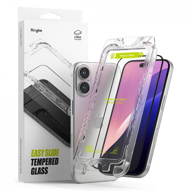 Ringke iPhone 15 / iPhone 16 Easy Slide 2.5D 9H Case Friendly Αντιχαρακτικό Γυαλί Οθόνης - 2 Τεμάχια - Black