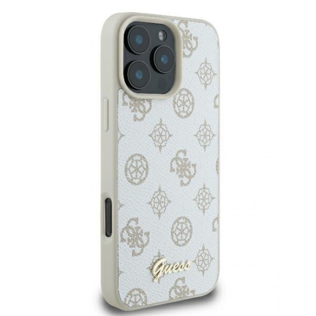 Guess iPhone 16 Pro Max - Peony Script Logo - MagSafe Θήκη με Επένδυση Συνθετικού Δέρματος - White - GUHMP16XPGPYSH