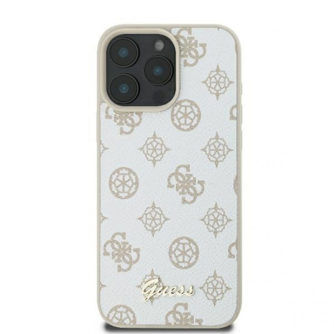 Guess iPhone 16 Pro Max - Peony Script Logo - MagSafe Θήκη με Επένδυση Συνθετικού Δέρματος - White - GUHMP16XPGPYSH