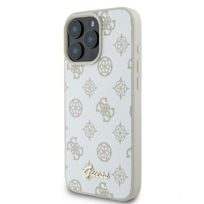 Guess iPhone 16 Pro Max - Peony Script Logo - MagSafe Θήκη με Επένδυση Συνθετικού Δέρματος - White - GUHMP16XPGPYSH