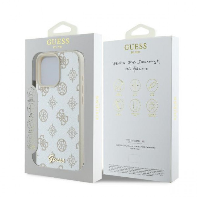 Guess iPhone 16 Pro Max - Peony Script Logo - MagSafe Θήκη με Επένδυση Συνθετικού Δέρματος - White - GUHMP16XPGPYSH