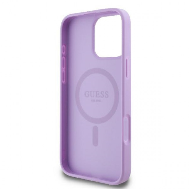 Guess iPhone 16 Pro Max - Saffiano Peony Classic Logo - MagSafe Σκληρή Θήκη με Πλαίσιο Σιλικόνης και Συνθετικό Δέρμα - Purple - GUHMP16XPSAPSMEU