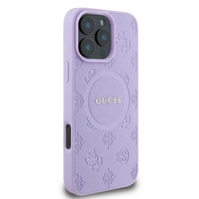 Guess iPhone 16 Pro Max - Saffiano Peony Classic Logo - MagSafe Σκληρή Θήκη με Πλαίσιο Σιλικόνης και Συνθετικό Δέρμα - Purple - GUHMP16XPSAPSMEU