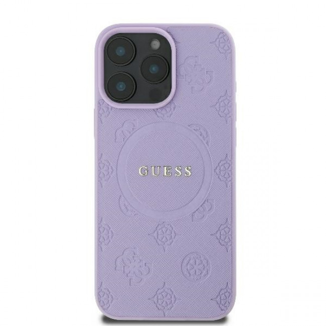 Guess iPhone 16 Pro Max - Saffiano Peony Classic Logo - MagSafe Σκληρή Θήκη με Πλαίσιο Σιλικόνης και Συνθετικό Δέρμα - Purple - GUHMP16XPSAPSMEU