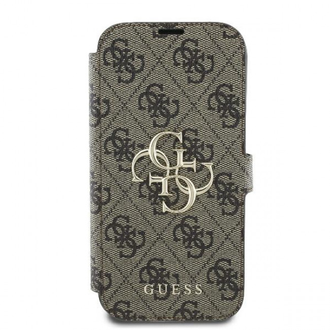 Guess iPhone 16 Pro - 4G Metal Logo Θήκη Πορτοφόλι με Επένδυση Συνθετικού Δέρματος - Brown - GUBKP16L4GMGBR