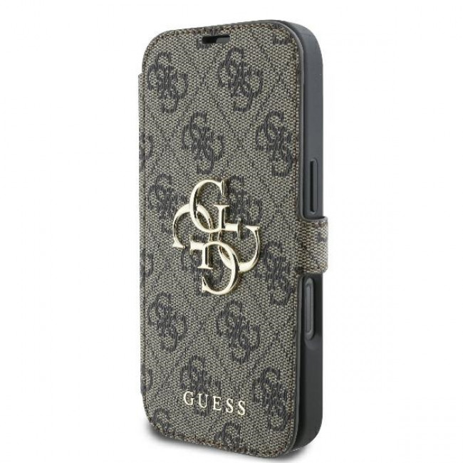 Guess iPhone 16 Pro - 4G Metal Logo Θήκη Πορτοφόλι με Επένδυση Συνθετικού Δέρματος - Brown - GUBKP16L4GMGBR