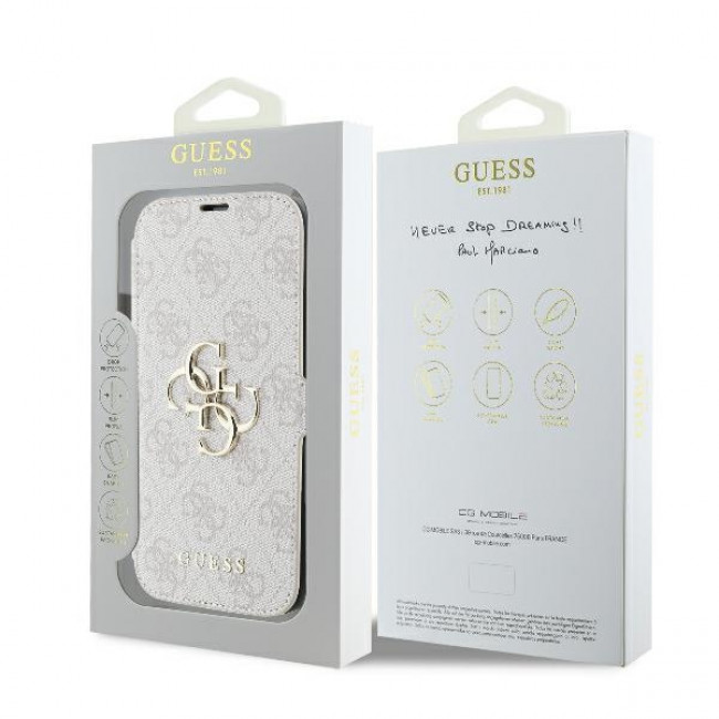 Guess iPhone 16 Pro - 4G Metal Logo Θήκη Πορτοφόλι με Επένδυση Συνθετικού Δέρματος - Pink - GUBKP16L4GMGPI