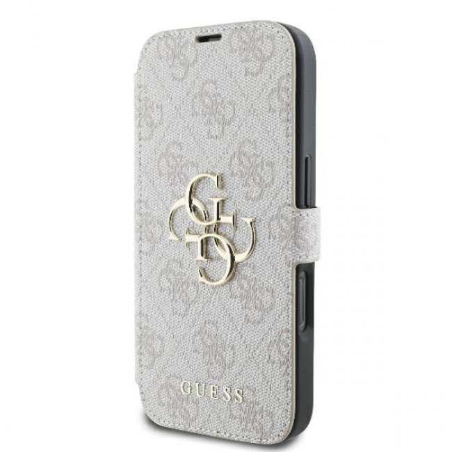 Guess iPhone 16 Pro - 4G Metal Logo Θήκη Πορτοφόλι με Επένδυση Συνθετικού Δέρματος - Pink - GUBKP16L4GMGPI