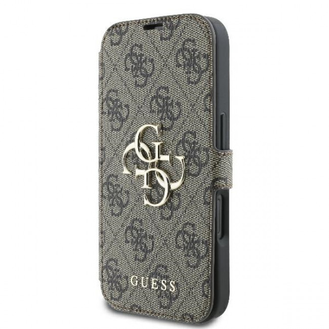 Guess iPhone 16 Plus - 4G Metal Logo Θήκη Πορτοφόλι με Επένδυση Συνθετικού Δέρματος - Brown - GUBKP16M4GMGBR