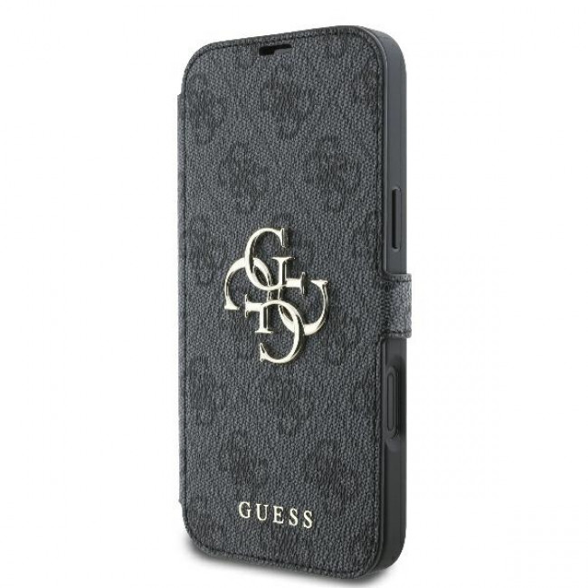 Guess iPhone 16 Plus - 4G Metal Logo Θήκη Πορτοφόλι με Επένδυση Συνθετικού Δέρματος - Black - GUBKP16M4GMGGR