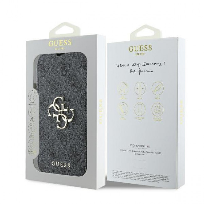 Guess iPhone 16 Plus - 4G Metal Logo Θήκη Πορτοφόλι με Επένδυση Συνθετικού Δέρματος - Black - GUBKP16M4GMGGR