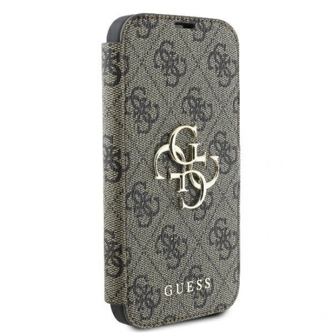 Guess iPhone 16 - 4G Metal Logo Θήκη Πορτοφόλι με Επένδυση Συνθετικού Δέρματος - Brown - GUBKP16S4GMGBR