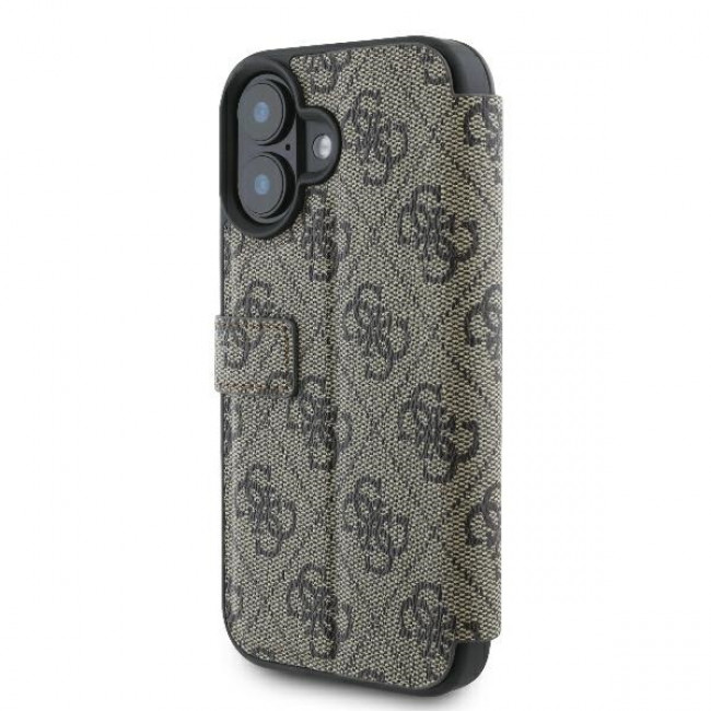 Guess iPhone 16 - 4G Metal Logo Θήκη Πορτοφόλι με Επένδυση Συνθετικού Δέρματος - Brown - GUBKP16S4GMGBR